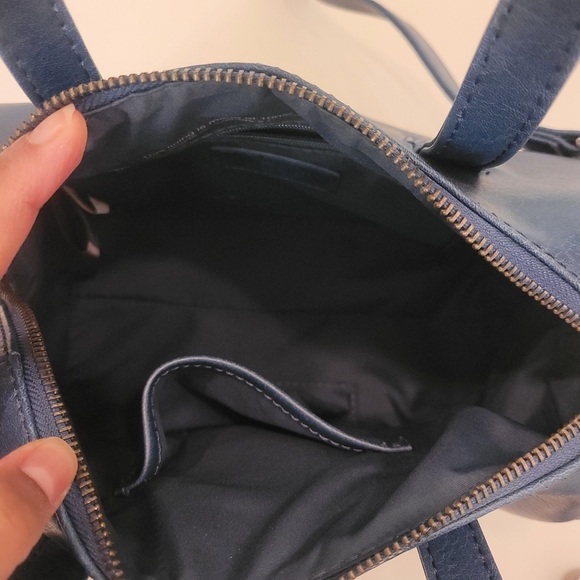 Matt & Nat Navy Blue Bowling Bag Mini Mitsuko Y2K Vegan Leather Recycled Eco - Picture 9 of 12